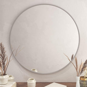 English Elm 39 Inch Round Wall Mirror Brushed Aluminum Frame Bathroom Vanity Modern Decor W2203P304073