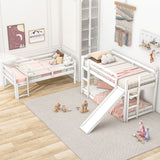 Hearth and Haven Bery Twin over Twin over Twin Adjustable Triple Bunk Bed with Ladder and Slide, White