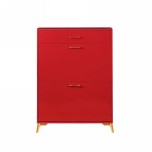 English Elm Shoe Storage Cabinet with Slim Footprint and 2 Flip Drawers, Durable MDF & Metal Organizer for Entryway Red W578124380