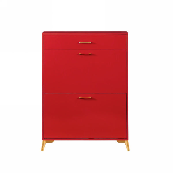 English Elm Shoe Storage Cabinet with Slim Footprint and 2 Flip Drawers, Durable MDF & Metal Organizer for Entryway Red W578124380