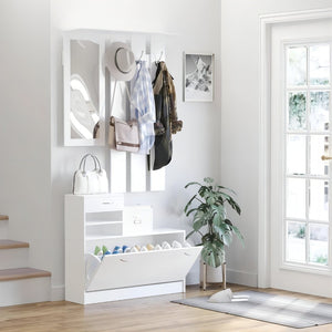 English Elm Combination Entryway Cabinet with Shoe Storage Hanging Shelf and Full Length Mirror W2139134913