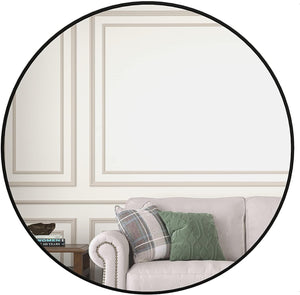 English Elm 39 Inch Metal Framed Round Bathroom Mirror 39" Large 4mm HD Shatterproof Glass with Rust-Resistant Frame Black W2203P304043