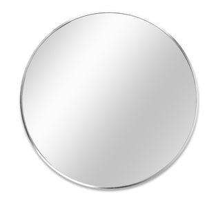 English Elm 39 Inch Round Wall Mirror Brushed Aluminum Frame Bathroom Vanity Modern Decor W2203P304073