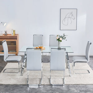 English Elm Modern Tempered Glass Rectangular Dining Table with Matte Black Legs Seats Six W1151S00427