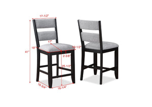 English Elm 5pc Counter Height Solid Wood Dining Set with Wine Rack Drawer and Upholstered Chairs Antique Dark Grey B011S02286