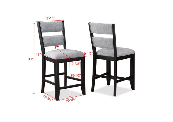 English Elm 5pc Counter Height Solid Wood Dining Set with Wine Rack Drawer and Upholstered Chairs Antique Dark Grey B011S02286