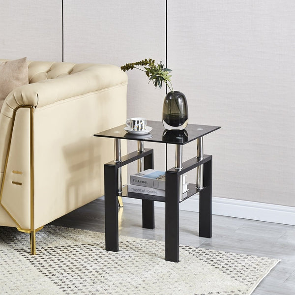 English Elm 2-piece Tempered Glass End Table Set Geometric Modern Design for Living Room Spaces W1718127062