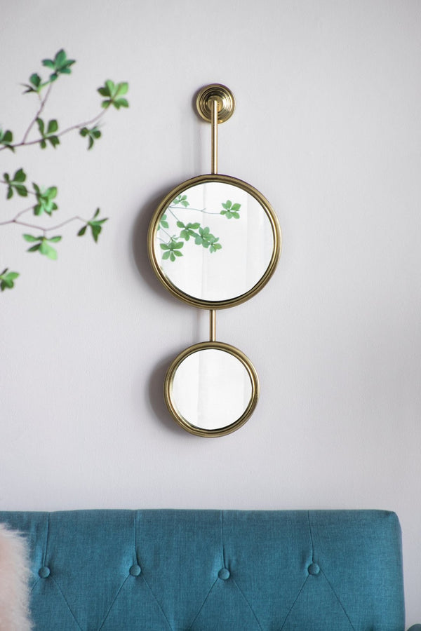 English Elm 2 Round Gold Iron Wall Mirrors Vertical Frame Sculptural Glam Accent for Any Room W2078135186