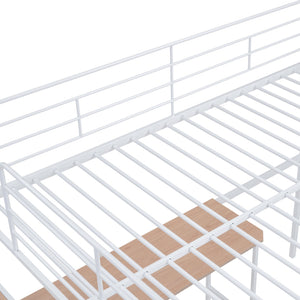 English Elm Full Metal Loft Bed with Built-In Desk, 4-Tier Lateral Ladder Storage and Slatted Guardrails for Small Spaces White SF000051AAK