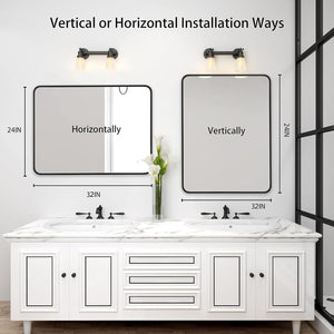English Elm 24x32 Black Metal Framed Rectangular Mirror for Wall - 4mm HD Shatterproof Glass, Rust‑Resistant Frame W2203P302676