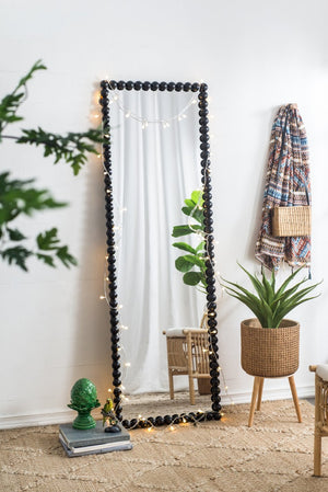English Elm 23" Iron Beaded Frame Full Length Floor Mirror Sculptural Black Leaner for Bedroom W2078135197