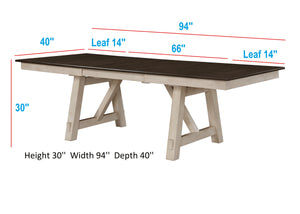 English Elm 6pc Cottage-Style Extendable Dining Set with Self-Storing Leaves, Two-Tone Chalk Gray Finish, Upholstered Bench & Chairs B011S00792