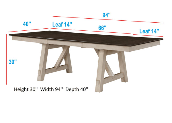 English Elm 6pc Cottage-Style Extendable Dining Set with Self-Storing Leaves, Two-Tone Chalk Gray Finish, Upholstered Bench & Chairs B011S00792