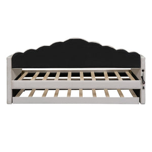 English Elm Twin Velvet Upholstered Daybed with Pull Out Trundle and Built in Usb Charging N733S382368A