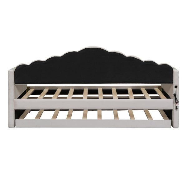 English Elm Twin Velvet Upholstered Daybed with Pull Out Trundle and Built in Usb Charging N733S382368A