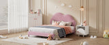 English Elm Full Size Upholstered Cloud-Shape Bed ,Velvet Platform Bed With Headboard,No Box-Spring Needed,Pink