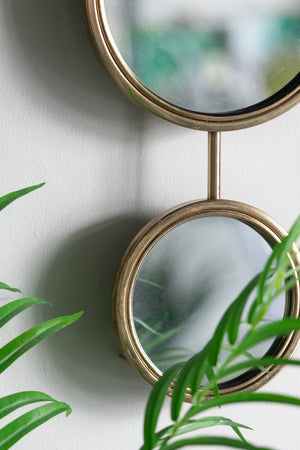 English Elm 2 Round Gold Iron Wall Mirrors Vertical Frame Sculptural Glam Accent for Any Room W2078135186