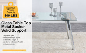 English Elm Modern Tempered Glass Rectangular Dining Table with Matte Black Legs Seats Six W1151S00427