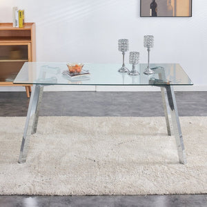English Elm Modern Tempered Glass Rectangular Dining Table with Matte Black Legs Seats Six W1151S00427