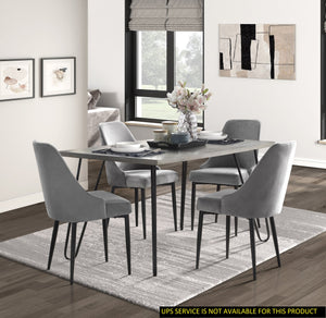 English Elm Modern Keene 5pc Dining Set with Oak Veneer Table and Velvet Upholstery on Hairpin Legs, Stylish Compact Design Gray 63.75 L x 39.5 W x 5.5 H B011S00579