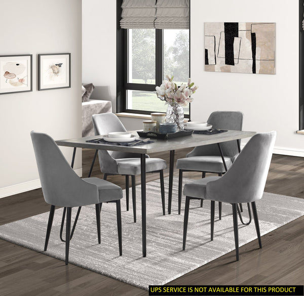 English Elm Modern Keene 5pc Dining Set with Oak Veneer Table and Velvet Upholstery on Hairpin Legs, Stylish Compact Design Gray 63.75 L x 39.5 W x 5.5 H B011S00579