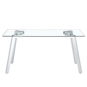 English Elm Modern Tempered Glass Rectangular Dining Table with Matte Black Legs Seats Six W1151S00427
