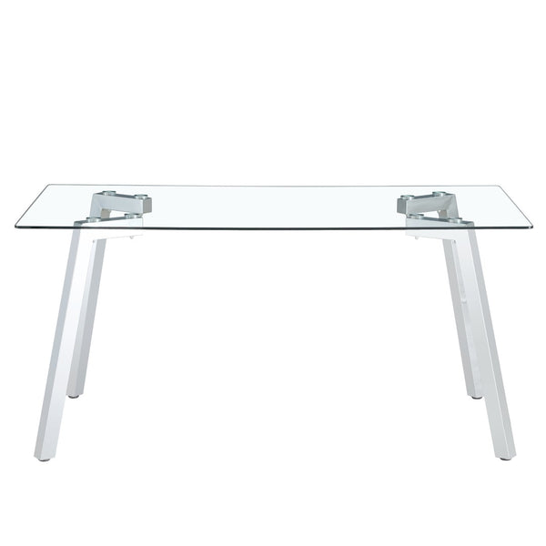English Elm Modern Tempered Glass Rectangular Dining Table with Matte Black Legs Seats Six W1151S00427