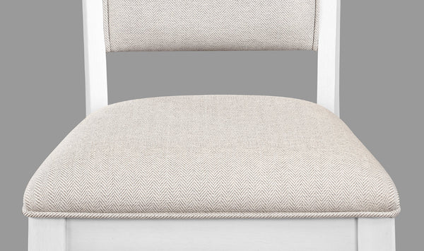 English Elm 6-Piece Counter Height Dining Set with Wine Rack, Drawer & Open Shelf, White Upholstered Chairs, Bench B011S00970