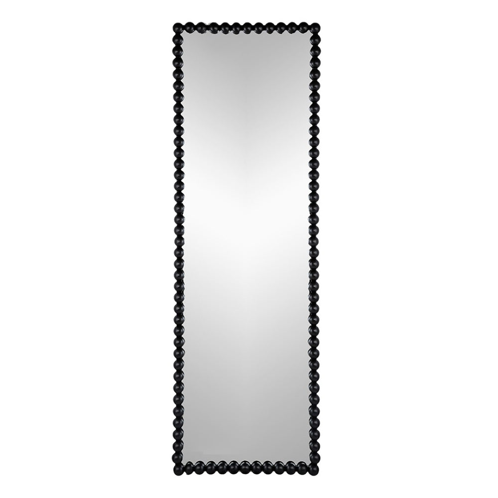 English Elm 23" Iron Beaded Frame Full Length Floor Mirror Sculptural Black Leaner for Bedroom W2078135197