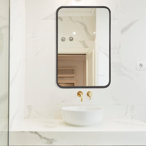 English Elm Black 22x30 INCH Metal Rectangle Bathroom Mirror - 4mm HD Shatterproof Glass, Anti-Rust Frame, Easy Install W2203135005