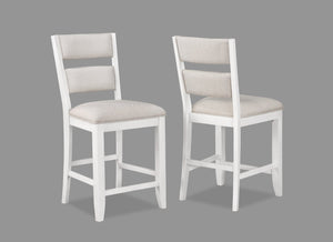 English Elm 7pc Counter Height Solid Wood Dining Set with Wine Rack Drawer Open Shelf Gray Chairs White B011S02283
