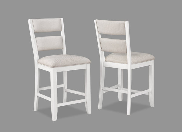 English Elm 7pc Counter Height Solid Wood Dining Set with Wine Rack Drawer Open Shelf Gray Chairs White B011S02283
