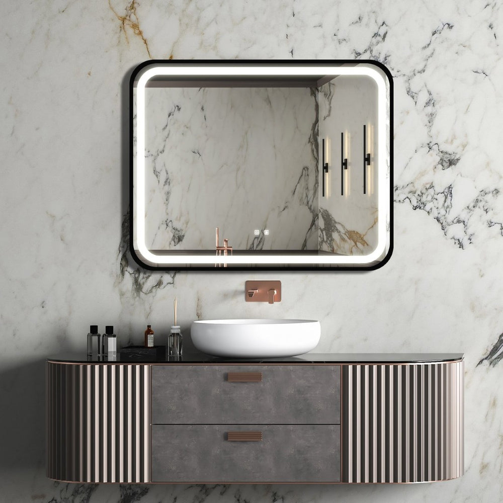 English Elm 40x32 Black Metal Frame Led Bathroom Vanity Mirror Dimmable Anti-fog Wall Mounted W1992121014