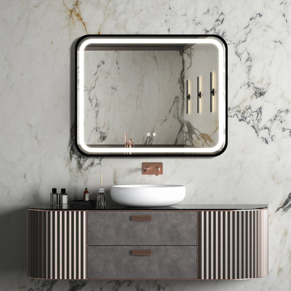 English Elm 40x32 Black Metal Frame Led Bathroom Vanity Mirror Dimmable Anti-fog Wall Mounted W1992121014