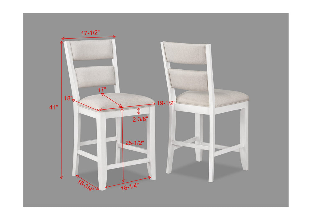 English Elm 2pc Ladder Back Counter Height Chairs with Cream Upholstery — Farmhouse Wooden Sturdy Seating Set White 45 L x 22 W x 11 H B011135073