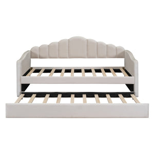 English Elm Twin Velvet Upholstered Daybed with Pull Out Trundle and Built in Usb Charging N733S382368A