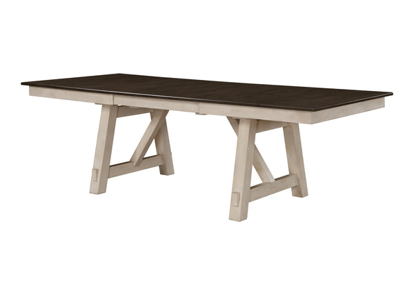 English Elm 6pc Cottage-Style Extendable Dining Set with Self-Storing Leaves, Two-Tone Chalk Gray Finish, Upholstered Bench & Chairs B011S00792