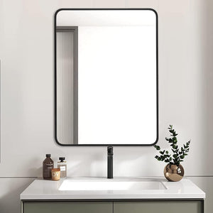 English Elm 24x32 Black Metal Framed Rectangular Mirror for Wall - 4mm HD Shatterproof Glass, Rust‑Resistant Frame W2203P302676