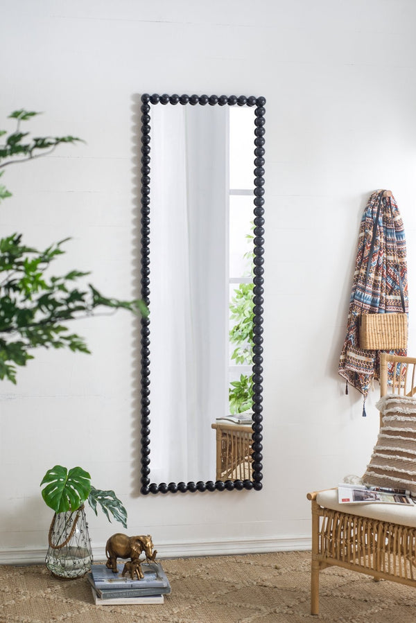 English Elm 23" Iron Beaded Frame Full Length Floor Mirror Sculptural Black Leaner for Bedroom W2078135197