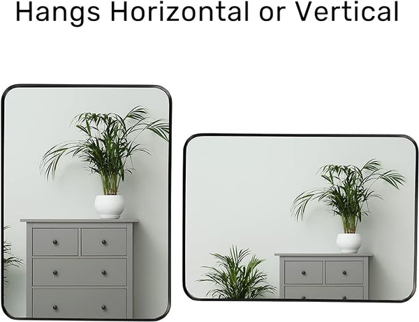 English Elm Black 22x30 INCH Metal Rectangle Bathroom Mirror - 4mm HD Shatterproof Glass, Anti-Rust Frame, Easy Install W2203135005