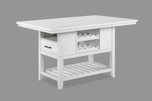 English Elm 1pc Counter Height Dining Table with Wine Rack, Drawer & Open Shelf for Stylish Kitchen Storage Antique White 64 L x 44 W x 6.5 H B011S00968