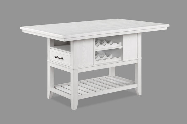 English Elm 5pc Counter Height Solid Wood Dining Set with Wine Rack Drawer and Upholstered Chairs White B011S02284
