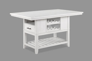 English Elm 7pc Counter Height Solid Wood Dining Set with Wine Rack Drawer Open Shelf Gray Chairs White B011S02283