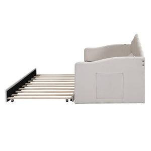 English Elm Twin Velvet Upholstered Daybed with Pull Out Trundle and Built in Usb Charging N733S382368A