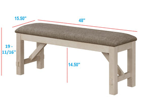 English Elm 6pc Cottage-Style Extendable Dining Set with Self-Storing Leaves, Two-Tone Chalk Gray Finish, Upholstered Bench & Chairs B011S00792