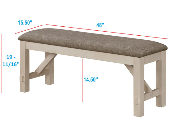 English Elm 6pc Cottage-Style Extendable Dining Set with Self-Storing Leaves, Two-Tone Chalk Gray Finish, Upholstered Bench & Chairs B011S00792