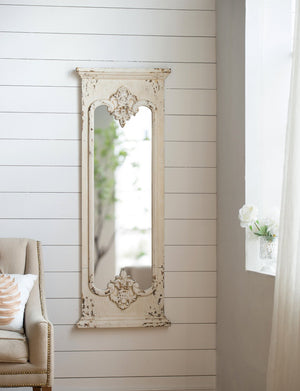English Elm 21.5" Distressed White Fir Wood Full Length Floor Mirror Farmhouse Bedroom Entryway W2078135185