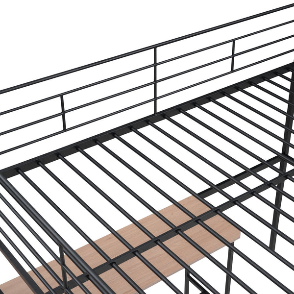 English Elm Full Metal Loft Bed with Built-In Desk, 4-Tier Lateral Ladder Storage and Slatted Guardrails for Small Spaces Black SF000051AAB