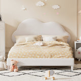 English Elm Full Size Upholstered Cloud-Shape Bed ,Velvet Platform Bed With Headboard,No Box-Spring Needed,Beige