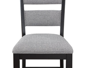 English Elm 5pc Counter Height Solid Wood Dining Set with Wine Rack Drawer and Upholstered Chairs Antique Dark Grey B011S02286